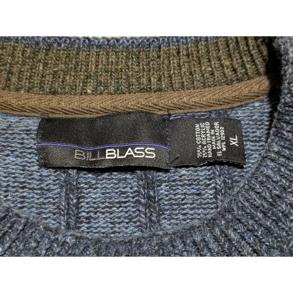 Bill Blass Mens Blue Plaid Knit Sweater XL Crew‎ Neck Long Sleeve Casual